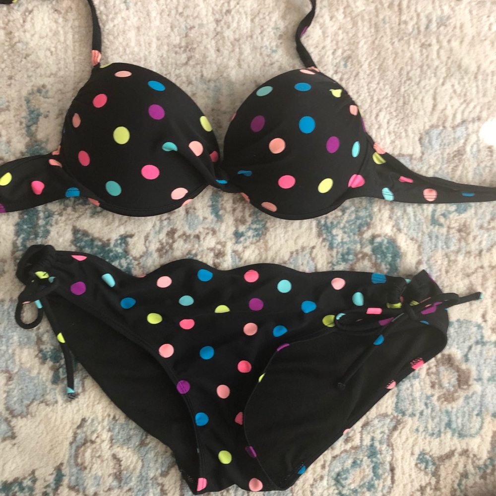 Black bikini with colorful polka dots